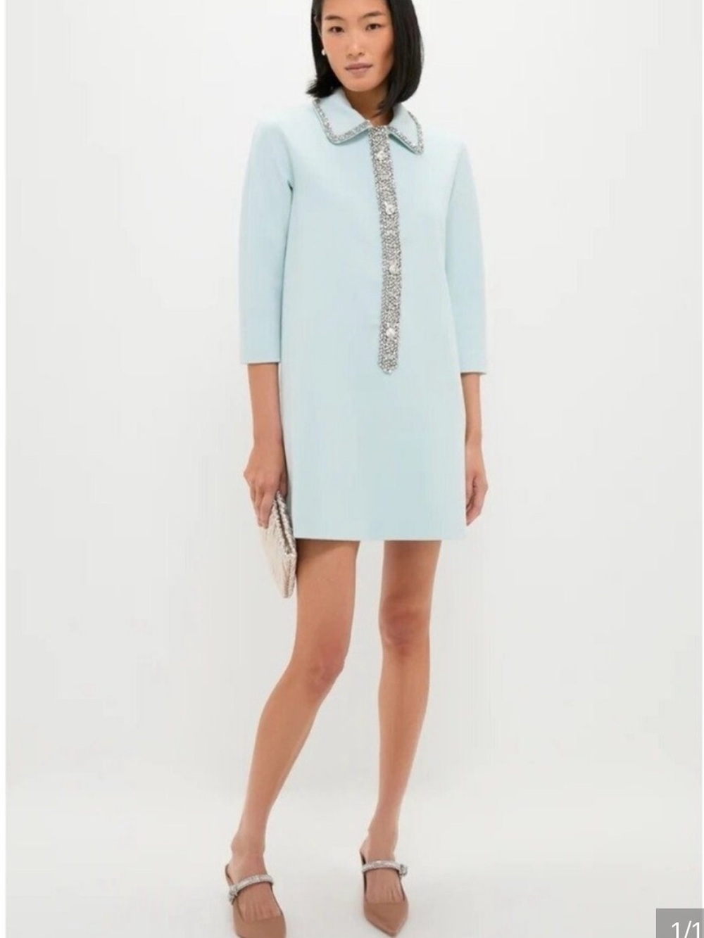 Tuckernuck Pale Blue Jeweled-Collar Shift Dress